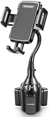 TOPGO Cup Holder Phone Mount, [Upgraded Adjustable Gooseneck & Firmly Stable] Cup Holder Phone Holder for Car, Cell Phone Automobile Cradles for iPhone 14, Samsung and More Smartphone(Black)