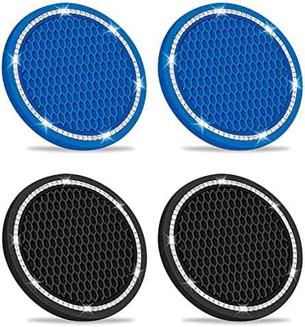 Car Coasters, 4PCS Automotive Cup Holder Bling Car Accessories Interior fit Nissan and Most Cars for Women Gift (Black,Blue/4Pcs)
