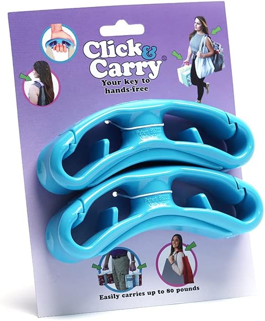 Click & Carry Grocery Bag Carrier, 2 Pack, Blue – As seen on Shark Tank, Soft Cushion Grip, Hands Free Grocery Bag Carrier, Plastic Bag Holder, Haul Sports Gear, Click and Carry with Ease