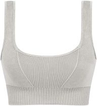 ODODOS Seamless Square Neck Sports Bra for Women Ribbed Crop Tank Casual Low Back Cropped Tops