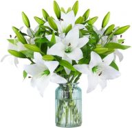 9 Pcs Artificial Lily Easter Lily Flowers for Easter, White Flowers Fake Tiger Lily for Spring White Wedding Table Centerpiece Holiday Home Decoration (9, White)