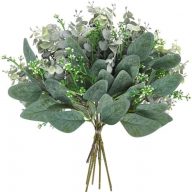 CEWOR 12 Pieces Mixed Artificial Eucalyptus Leaf Stems with White Seeds Artificial Greening Stems Decorative Flower Wreaths Vase Arrangements Eucalyptus for Wedding Home