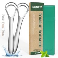 RONAVO Tongue Scraper for Adult with Thick Tongue Coating, Dual Scraping Head Design for Deep Clean, Stainless Steel Tongue Cleaner, Bad Breath Gone, Help Improve Oral Hygiene