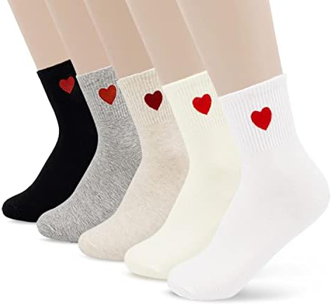 Jinny’s Shoppe Cute Cotton Crew Funny Aesthetic Novelty Colorful Comfortable Warm Heart Ankle Socks for Women Teens Girls