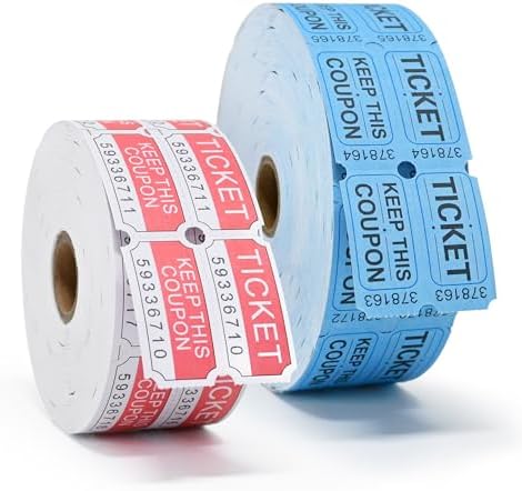 ESSENTIAL 2000 &1000 Double Raffle Tickets Rolls Printable for Leisure, Movie Watching, Entertainment (Blue and Red)