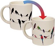 The Unemployed Philosophers Guild Birds on a Wire Heat Transforming Color Changing Mug – Add Coffee to Reveal 18 Colorful Wild Birds, Comes in a Fun Box, 12 oz