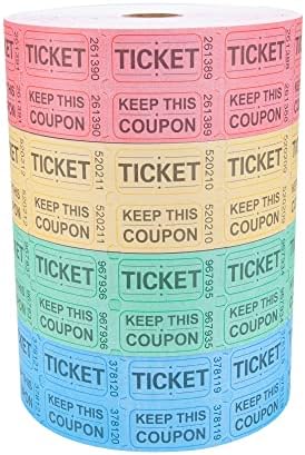 Essential 8000 Assorted Raffle Tickets Rolls Double Raffle Tickets Set of 4 Assorted Colors Raffle Tickets Printable for Leisure, Movie Watching, Entertainment