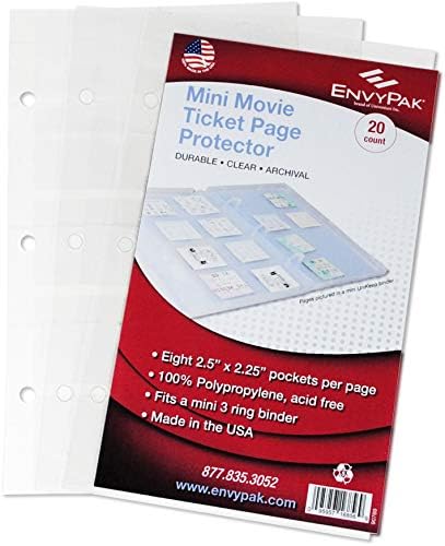 Movie Ticket Collector, Sheet Protector – Top Loading, Clear – Archival Safe, 3 Hole Punched – Pack of 20 Pages