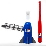 Franklin Sports MLB Kids Pitching Machine – POP ROCKET Kids Baseball Trainer – Includes 5 Plastic Baseballs & Baseball Bat, Multicolor Medium