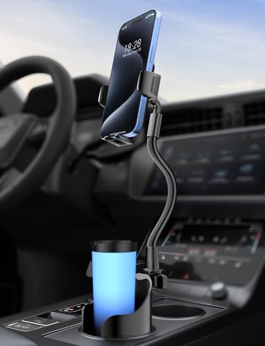 Gooseneck Phone Holder for Car Cup: [Bottle Friendly] Cell Phones Cup Stand Expander with Gooseneck Arm Fit for Truck | SUV | Automobile Compatible with iPhone & Samsung & Android Smartphones