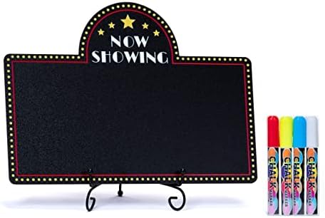 Movie Night Decorations Chalkboard Kit for Movie Theme Parties, 1 Chalkboard + 1 Metal Stand, Date Night, Girls Night, Birthday, Family Activities, Movie Lover Gifts (with Chalk Markers)
