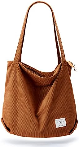 KALIDI Women Corduroy Tote Bag Zipper Casual Tote’s Handbag Big Capacity Shoulder Bag with Pockets