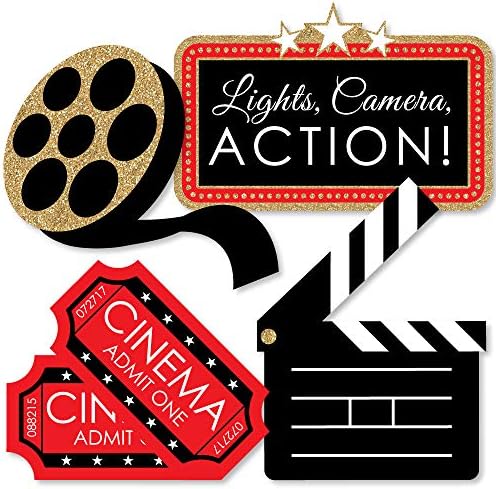 Big Dot of Happiness Red Carpet Hollywood – Clapboard, Movie Tickets and Film Reel Decorations DIY Movie Night Party Essentials – Set of 20