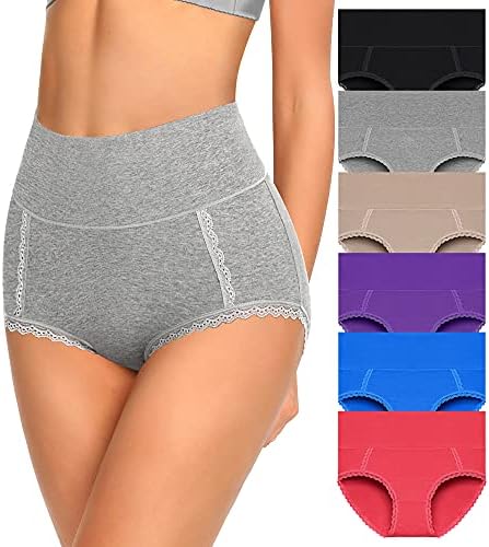 MISSWHO Cotton High Waisted Soft Womens Underwear Breathable Panties, Multipack