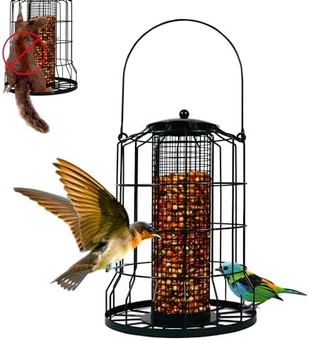 All Metal Squirrel Proof Wild Bird Feeders Bird Feeder for Outside Hanging with Porous Feeding Ports for Outdoors Capacity Bird Food for Small Birds Chew Proof and Rust Proof