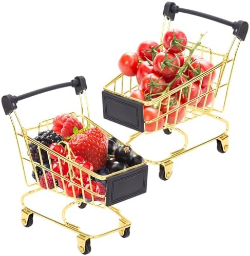 DomeStar 2PCS Mini Shopping Carts, Mini Grocery Cart Toy Shopping Cart Supermarket Cart Miniature for Cosmetics Stationery Dolls Dresser Table
