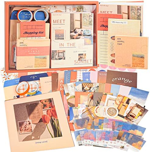 348pcs Scrapbook Kit, Scrapbooking Supplies kit with Aesthetic Scrapbook Paper, Washi Stickers, Washi Tape, A6 Notebook Art Journaling Kit for Bullet Junk Journal Planners DIY for Adults Teens Girls