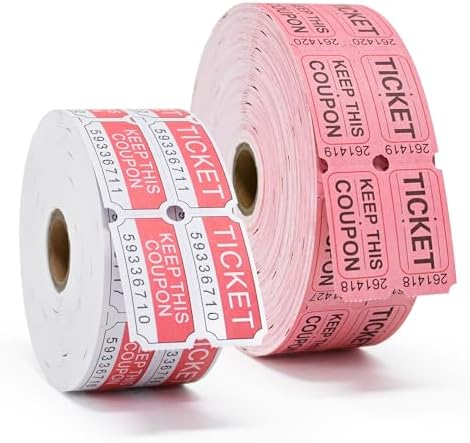ESSENTIAL 2000 &1000 Double Raffle Tickets Rolls Printable for Leisure, Movie Watching, Entertainment (Pink and Red)