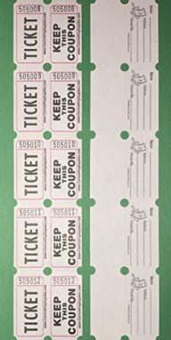 100 White Colored Raffle Tickets Double Roll 50/50 Carnival Fair Split The Pot One Hundred Consecutively Numbered Fundraiser Festival Event Party Door Prize Drawing Perforated Stubs