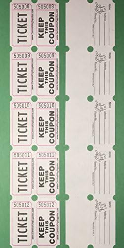 100 White Colored Raffle Tickets Double Roll 50/50 Carnival Fair Split The Pot One Hundred Consecutively Numbered Fundraiser Festival Event Party Door Prize Drawing Perforated Stubs