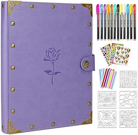 ZEEYUAN Mothers’ Day Gift Leather Scrapbook Album, Purple Scrap Book Gift for Mom Grandma Couples Photo Memory Book Anniversary Wedding Scrapbook