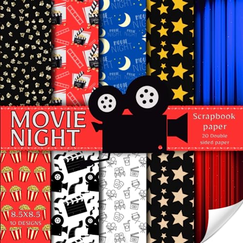 Movie Night scrapbook paper, 8.5×8.5, 10 Designs, 20 Double-Sided Sheets: Cinema Scrapbooking Paper for Junk Journals, Decorative Movie pattern craft … & Mixed Media, Origami, Collage & Card Making