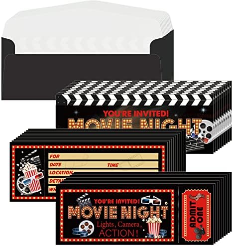 Woanger 50 Pieces Movie Party Invitations with Envelopes Movie Night Invitations Movie Ticket Birthday Invitations for Birthday Baby Shower Movie Night Red Carpet Party