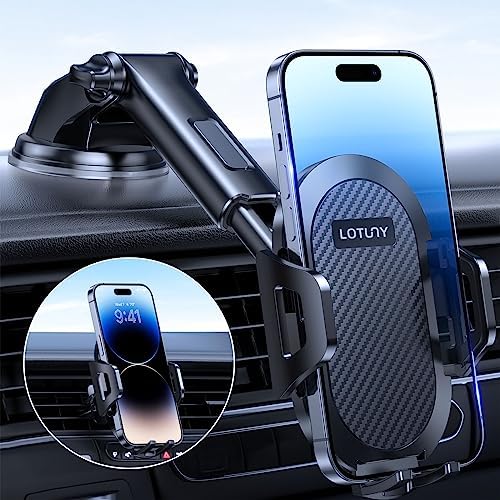 Universal Phone Mount for Car, [Military-Grade Reliable Suction] Hands-Free Car Phone Holder Mount, Automobile Cell Phone Holder Car for Dashboard Windshield Vent Fit for All Smartphones