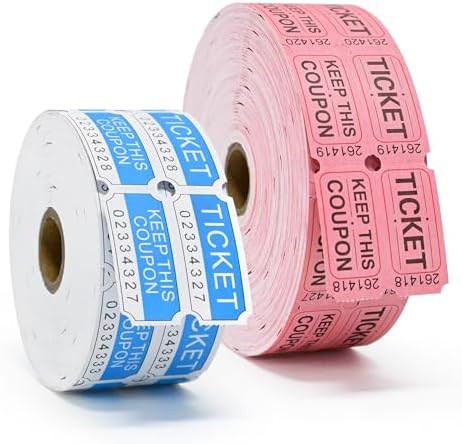 ESSENTIAL 2000 &1000 Double Raffle Tickets Rolls Printable for Leisure, Movie Watching, Entertainment (Pink and Blue)