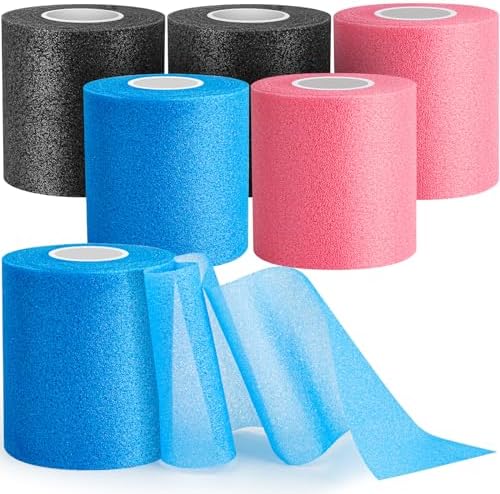 6 Pack Pre Wrap for Hair Soccer, Multi Color Athletic Prewrap Tape Headbands, Foam Sport Underwrap Pre-Wrap, 2.76 Inches X 12 Yards – Pink, Black, Blue