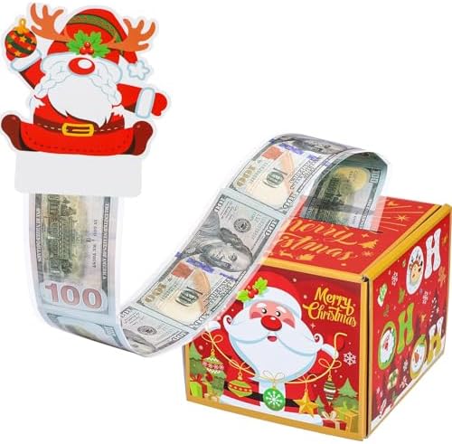Christmas Money Box for Cash Gift Pull, Surprise Money Holder Cash Gift for Kids Adults, DIY Fun Holiday Cash Box for Women Men Girls Boys Mom Dad Friends, Includes 100Pcs Transparent Bags