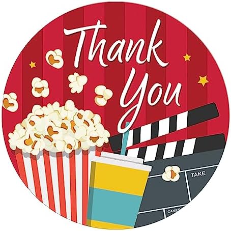 Movie Night Birthday Party Favor Thank You Stickers – Birthday Movie Night Decorations – Candy Labels – 40 Count