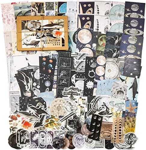Knaid 200 Pieces Vintage Ephemera Pack Decoupage Paper Junk Journal Kit Scrapbook Planner Sticker Supplies for Art Journaling Bullet Journals Collage Craft Notebooks Album Crafter Gifts (Exploration)