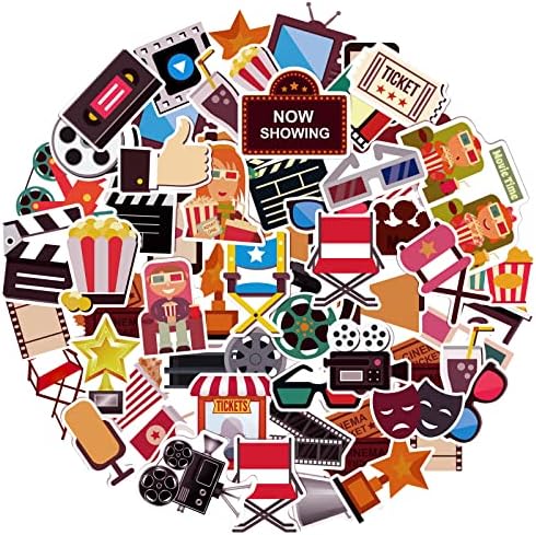 200 Pcs Vinyl Movie Night Stickers Funny Movie Themed Vinyl Stickers Pack Waterproof for Water Bottles Laptop Scrapbooking Journaling Cups Computers Flasks Movie Sticker for Teens Kids Adults