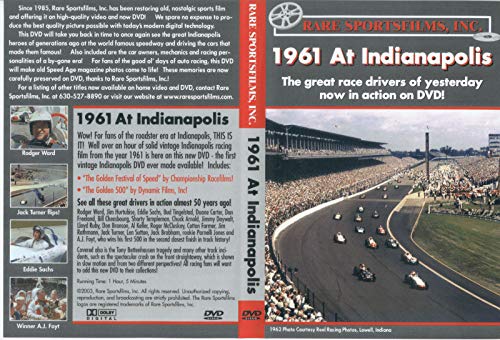 1961 at Indianapolis DVD The Golden Festival of Speed + The Golden 500 AJ Foyt winner + Rookie Parnelli Jones Rare Sports Films